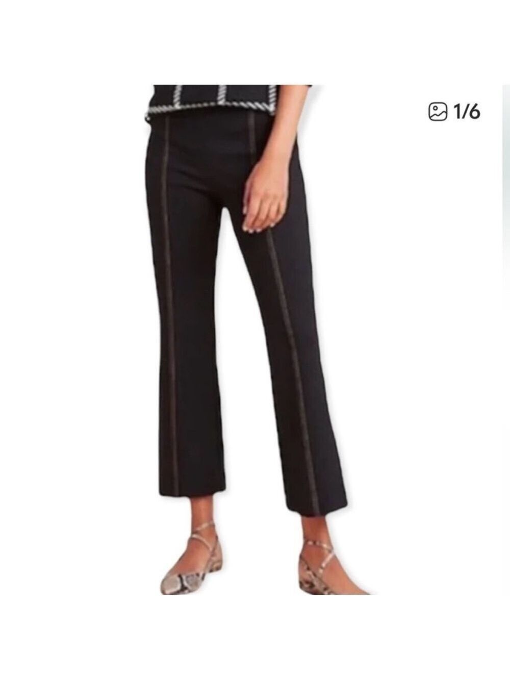 Anthropologie Black The Essential Crop Flare Pants Pull On Trousers Size XS P